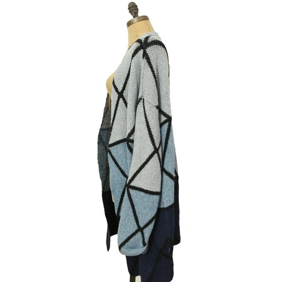 Joseph A Open Long Cardigan Sweater Top XS Ombre Grid Blue Multi NEW Tag $88 B78 - Picture 6 of 6
